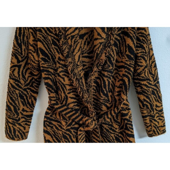 Barefoot Dreams - CozyChic Zebra Fringe Cardigan Sweater - Honey & Black Size M - Picture 5 of 12